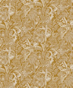 SUM502 Summer Tapeta żółta, pomarańczowa, musztardowa, małe kwiaty i liście