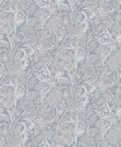 SUM506 Summer Tapeta szara, biała, małe kwiaty i liście