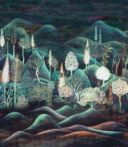 DGSUM2021 > DGSUM2023 Summer Tapeta panel, mural, niebieska, turkusowa, drzewa, las, roślinna