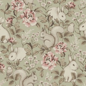 6931 Boras Tapeter Newbie tapeta zielona w króliki, kwiaty