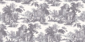 Cole & Son 99/1003 Folie Tapeta czarno-biała, scenka rodzajowa, drzewa, rośliny, zwierzęta