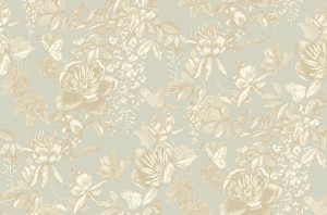 Cole & Son 99/7031 Folie Tapeta beżowa, złoty połysk, kwiaty, ptaki, motyle