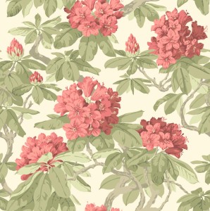 Cole & Son 99/4020 Folie Tapeta zielona, czerwone kwiaty, rododendron, zielone liście