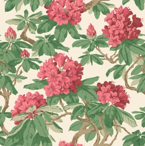 Cole & Son 99/4019 Folie Tapeta zielona, czerwone kwiaty, rododendron, zielone liście