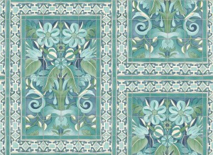 Cole & Son 117/5014 Seville Tapeta niebieska, zielona w niebieskie kwiaty, imitacja płytek, kafelki