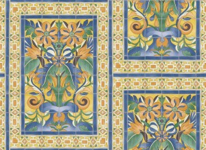 Cole & Son 117/5015 Seville Tapeta niebieska w żółte kwiaty, imitacja płytek, kafelki