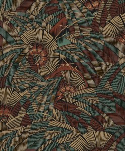 Khroma TRI409 Tribute Tapeta tropikalna egzotyczna liście kwiaty zielona brązowa miedziana